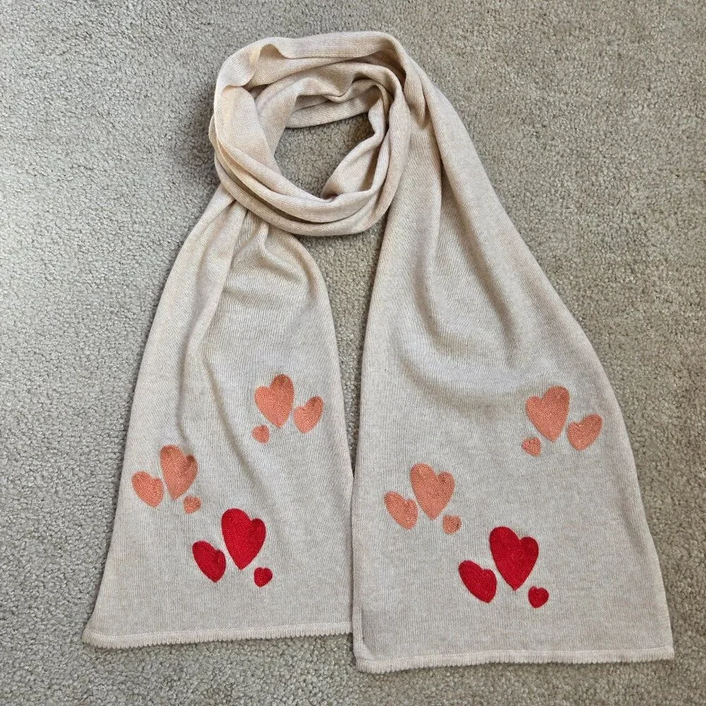 100% Cashmere Embroidered Heart Scarf Aviva Stanoff